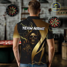 Load image into Gallery viewer, Personalized Golden Grim Reaper Lightning Darts Shirt For Men, Darts Team Jersey Polo &amp;1/4 Zip TDM4271
