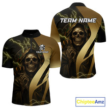 Load image into Gallery viewer, Personalized Golden Grim Reaper Lightning Darts Shirt For Men, Darts Team Jersey Polo &amp;1/4 Zip TDM4271