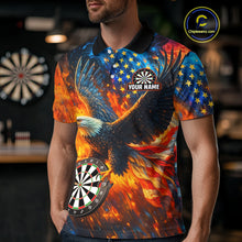 Load image into Gallery viewer, Personalized Orange Flaming US Flag Eagle Darts Shirt For Men, Patriotic Darts Team Jerseys TDM4438