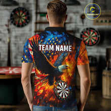 Load image into Gallery viewer, Personalized Orange Flaming US Flag Eagle Darts Shirt For Men, Patriotic Darts Team Jerseys TDM4438