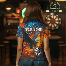 Load image into Gallery viewer, Personalized Orange Flaming US Flag Eagle Darts Shirt For Women, Patriotic Darts Team Jerseys TDM4438