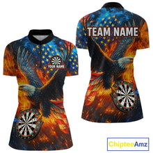 Load image into Gallery viewer, Personalized Orange Flaming US Flag Eagle Darts Shirt For Women, Patriotic Darts Team Jerseys TDM4438
