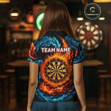 Load image into Gallery viewer, Personalized Blue And Orange Flame Darts Shirt For Women | Custom Storm Fire Team Darts Jersey TDM4274