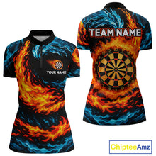 Load image into Gallery viewer, Personalized Blue And Orange Flame Darts Shirt For Women | Custom Storm Fire Team Darts Jersey TDM4274