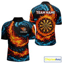 Load image into Gallery viewer, Personalized Blue And Orange Flame Darts Shirt For Men | Custom Storm Fire Team Darts Jersey TDM4274