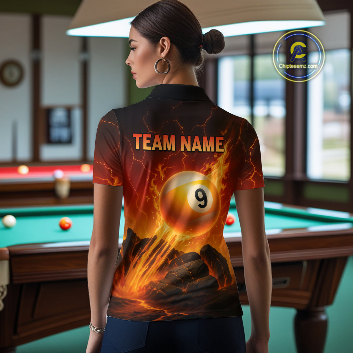 Personalized Fire 8 Ball & 9 Ball Billiard Shirt For Women Custom Pool Team Jersey Polo & 1/4 Zip TDM4281