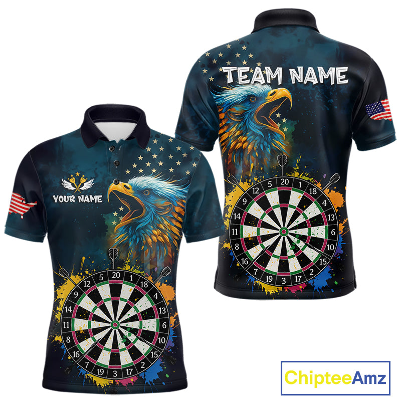 Funny Colorful Dartboard Eagle Darts Shirt For Men Custom Navy Blue US Flag Darts Team Jersey TDM4292