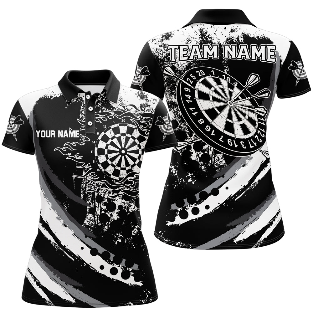 Custom Grunge Black Darts Flame Women Polo & Quarter-Zip Shirts, Retro Darts Shirts Team Jerseys TDM1730