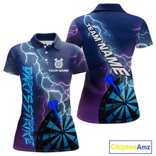 Load image into Gallery viewer, Custom Purple Blue Lightning Strike Dart Shirts For Women, Darts Team Jersey Polo &amp; 1/4 Zip Outfit TDM4140