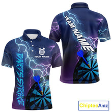 Load image into Gallery viewer, Custom Purple Blue Lightning Strike Dart Shirts For Men, Darts Team Jersey Polo &amp; 1/4 Zip Outfit TDM4140