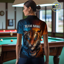 Load image into Gallery viewer, Blue And Orange 8 Ball Pool Tiger Fire Billiard Shirt For Women Custom Billiard Team Jersey Outfit TDM4543