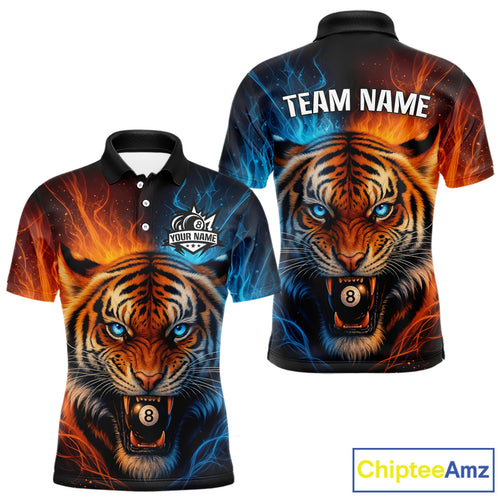 Blue And Orange 8 Ball Pool Tiger Fire Billiard Shirt For Men Custom Billiard Team Jersey Outfit TDM4543