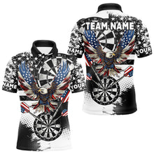Load image into Gallery viewer, Custom Dart Shirt For Men, Grunge Eagle American Flag Black White Polo, 1/4 Zip Darts Jersey TDM3877