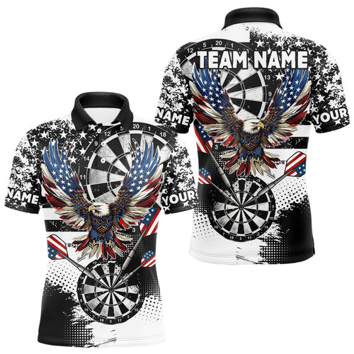 Custom Dart Shirt For Men, Grunge Eagle American Flag Black White Polo, 1/4 Zip Darts Jersey TDM3877