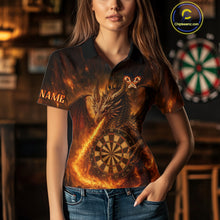 Load image into Gallery viewer, Orange Flaming Dragon Darts Jersey For Women Custom Polo &amp; Quarter Zip Darts League Team Shirt TDM4555