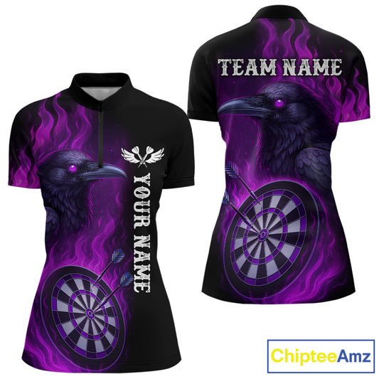 Black And Purple Flame Raven Darts Shirt For Women Custom Halloween Darts Team Jersey Outfit TDM4577