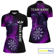 Load image into Gallery viewer, Black And Purple Flame Raven Darts Shirt For Women Custom Halloween Darts Team Jersey Outfit TDM4577