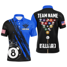 Load image into Gallery viewer, Personalized 8 Ball Pool Crown Billiard Jerseys Polo &amp; 1/4 Zip For Men, Billiard Team Shirts| Blue TDM2992