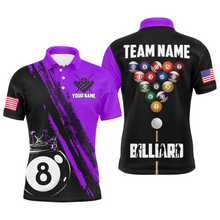 Load image into Gallery viewer, Personalized 8 Ball Pool Crown Billiard Jerseys Polo &amp; 1/4 Zip For Men, Billiard Team Shirts| Purple TDM2991