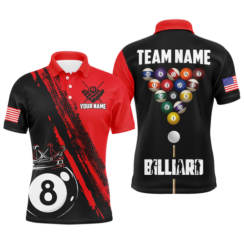 Personalized 8 Ball Pool Crown Billiard Jerseys Polo & 1/4 Zip For Men, Billiard Team Shirts| Red TDM2990