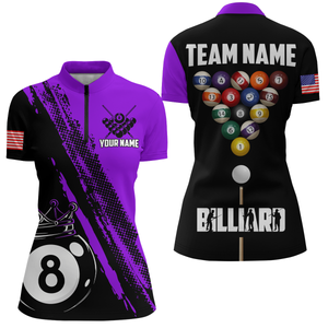 Personalized 8 Ball Pool Crown Billiard Jersey Polo & 1/4 Zip For Women, Billiard Team Shirts| Purple TDM2991