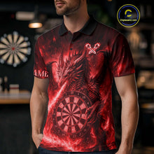 Load image into Gallery viewer, Red Flaming Dragon Darts Jersey For Men Custom Polo &amp; Quarter Zip Darts League Team Shirt TDM4586