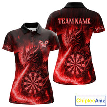 Load image into Gallery viewer, Red Flaming Dragon Darts Jersey For Women Custom Polo &amp; Quarter Zip Darts League Team Shirt TDM4586
