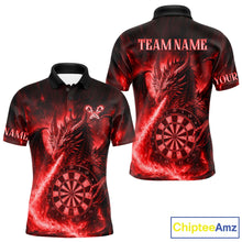 Load image into Gallery viewer, Red Flaming Dragon Darts Jersey For Men Custom Polo &amp; Quarter Zip Darts League Team Shirt TDM4586