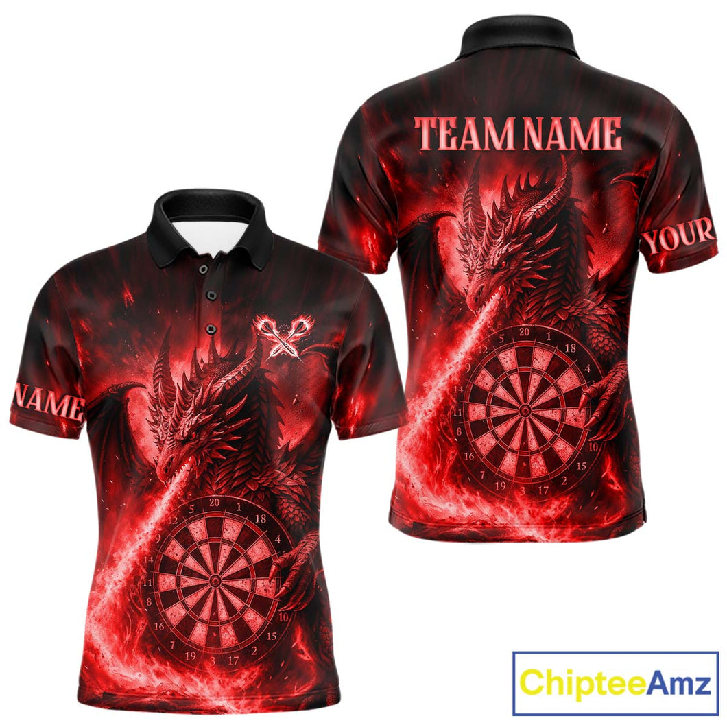 Red Flaming Dragon Darts Jersey For Men Custom Polo & Quarter Zip Darts League Team Shirt TDM4586