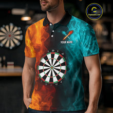 Load image into Gallery viewer, Orange And Turquoise Custom Fire Flame Darts Shirt For Men, Personalized Dart Team Jersey Outfit TDM4208