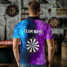Load image into Gallery viewer, Blue And Purple Custom Fire Darts Shirt For Men, Personalized Darts Team Jersey Polo &amp; 1/4 Zip TDM4207