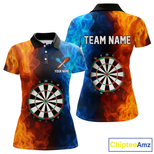 Blue And Orange Custom Fire Darts Shirt For Women, Personalized Darts Team Jersey Polo & 1/4 Zip TDM4206