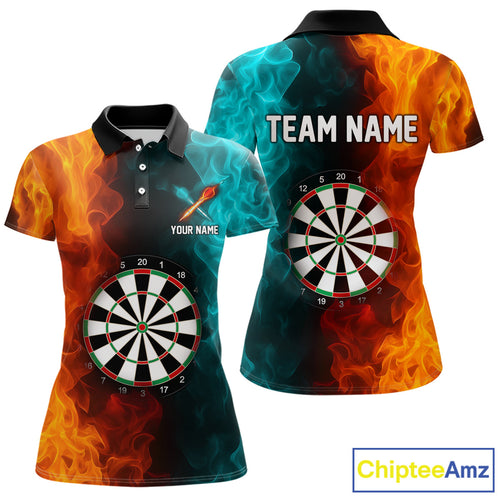 Orange And Turquoise Custom Fire Flame Darts Shirt For Women, Personalized Dart Team Jersey Outfit TDM4208