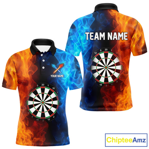 Blue And Orange Custom Fire Darts Shirt For Men, Personalized Darts Team Jersey Polo & 1/4 Zip TDM4206