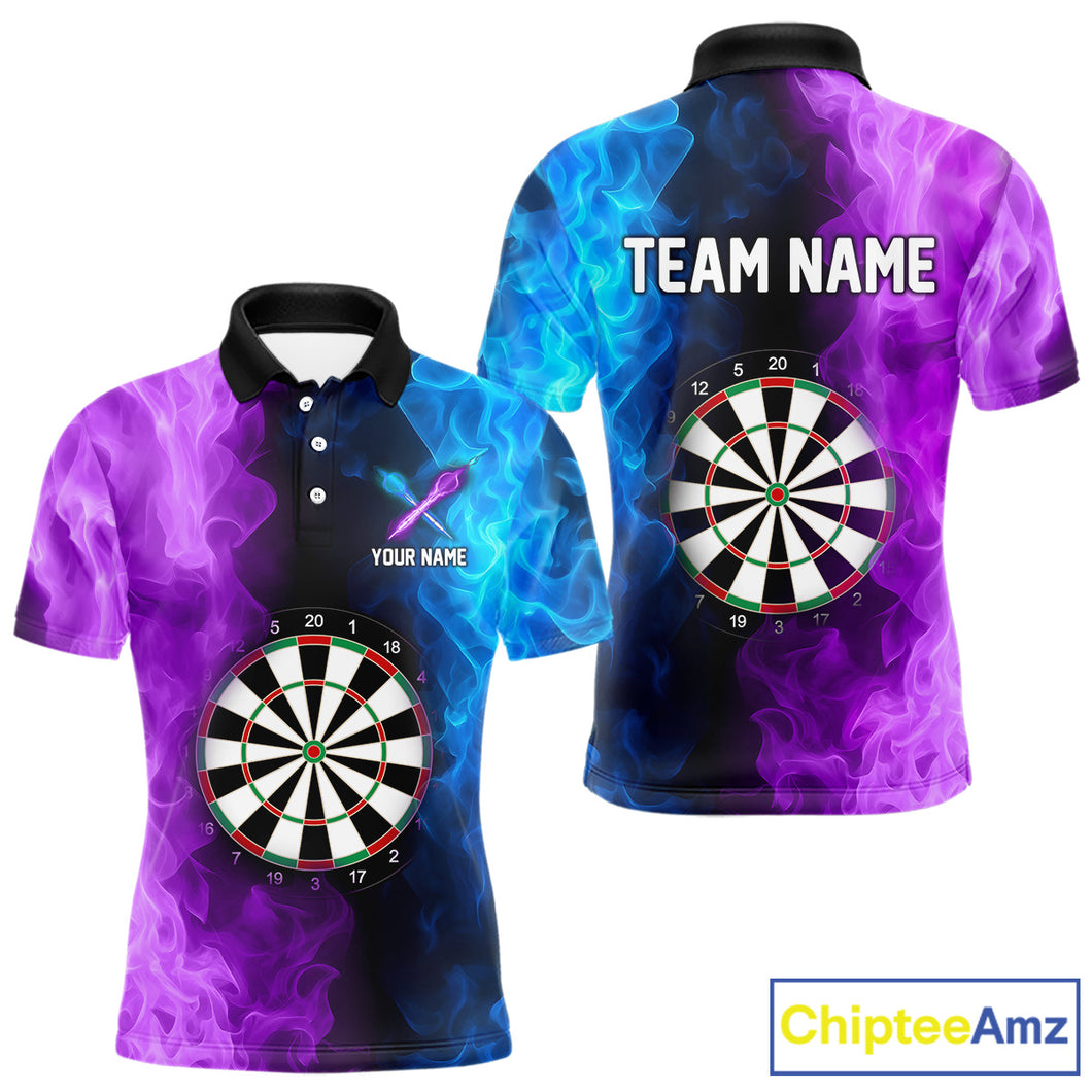 Blue And Purple Custom Fire Darts Shirt For Men, Personalized Darts Team Jersey Polo & 1/4 Zip TDM4207