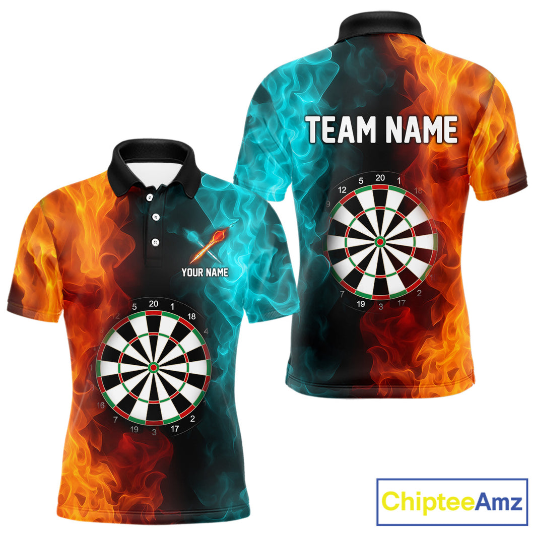 Orange And Turquoise Custom Fire Flame Darts Shirt For Men, Personalized Dart Team Jersey Outfit TDM4208