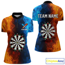 Load image into Gallery viewer, Blue And Orange Custom Fire Darts Shirt For Women, Personalized Darts Team Jersey Polo &amp; 1/4 Zip TDM4206