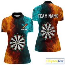 Load image into Gallery viewer, Orange And Turquoise Custom Fire Flame Darts Shirt For Women, Personalized Dart Team Jersey Outfit TDM4208