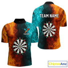 Load image into Gallery viewer, Orange And Turquoise Custom Fire Flame Darts Shirt For Men, Personalized Dart Team Jersey Outfit TDM4208