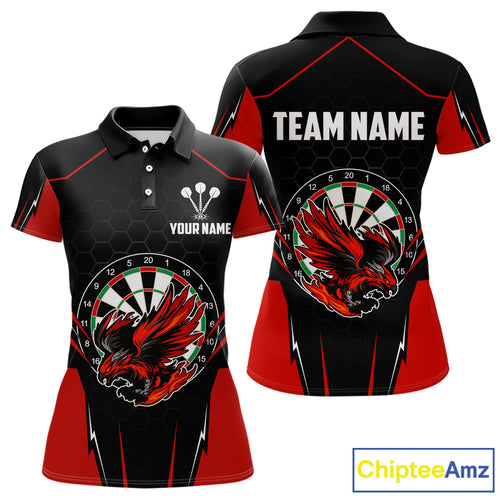 Custom Women's Darts Polo Shirts Red & Black Eagle Dartboard For Darts Jersey NYN0769