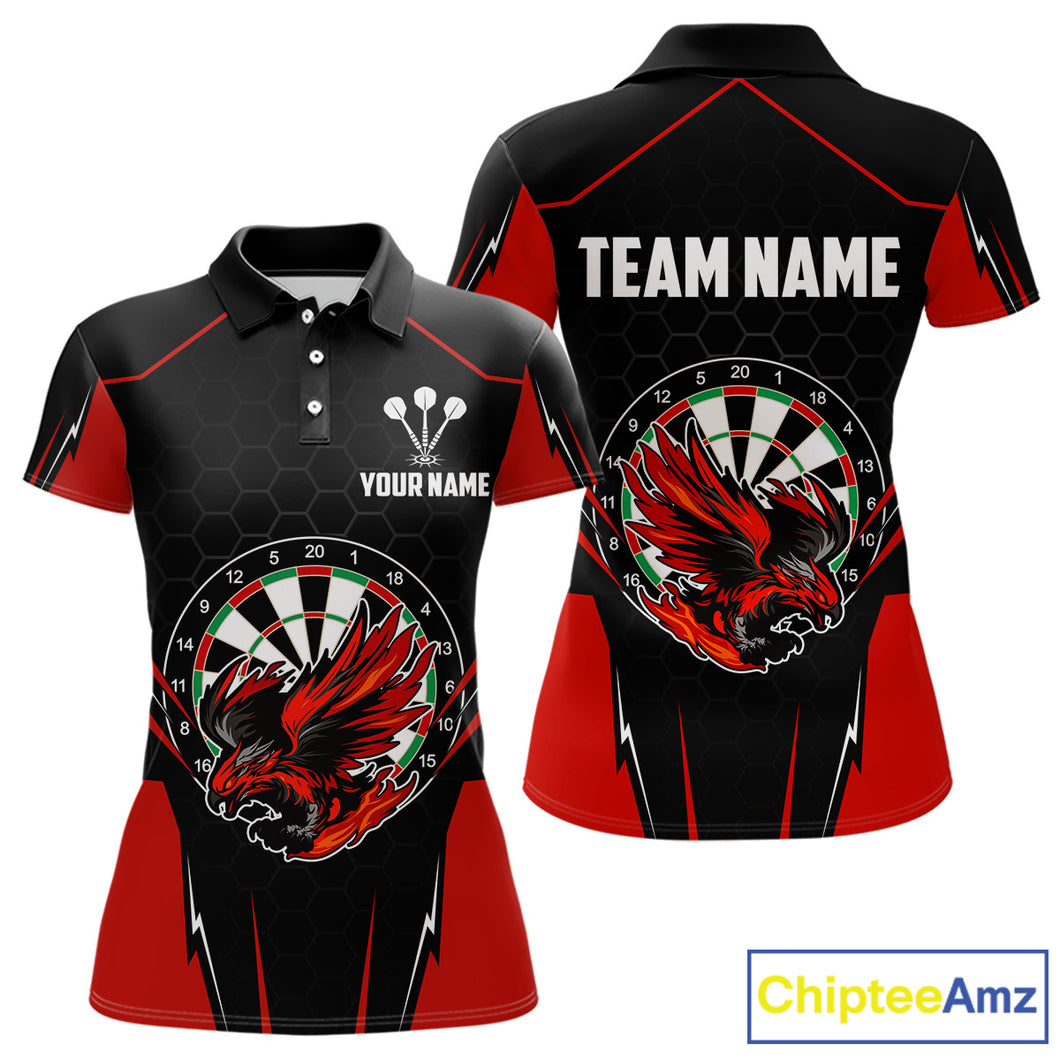 Custom Women's Darts Polo Shirts Red & Black Eagle Dartboard For Darts Jersey NYN0769