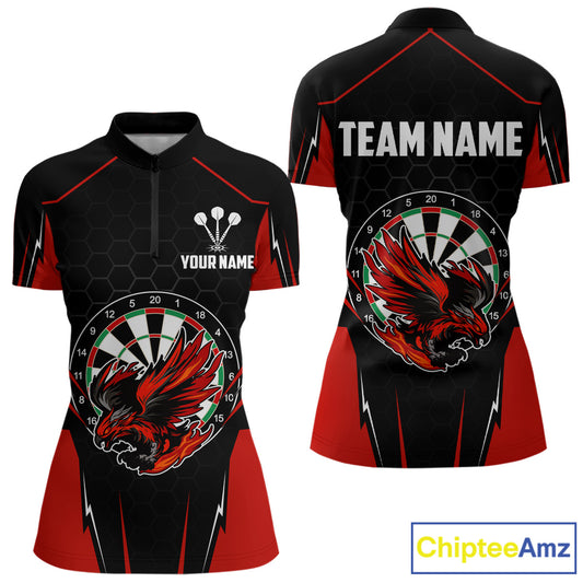 Custom Women's Darts Quarter-Zip Shirts Red & Black Eagle Dartboard For Darts Jersey NYN0769