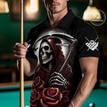 Load image into Gallery viewer, Death Skeleton 8 Ball Pool Roses Billiard Shirt For Men Custom Funny Pool Team Shirt Design |Red TDM4235