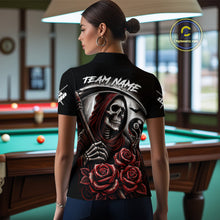 Load image into Gallery viewer, Death Skeleton 8 Ball Pool Roses Billiard Shirt For Women Custom Funny Pool Team Shirt Design |Red TDM4235