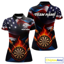 Load image into Gallery viewer, Personalized Flaming Dartboard American Flag Darts Shirt For Women Custom Patriotic Dart Team Jersey TDM4682
