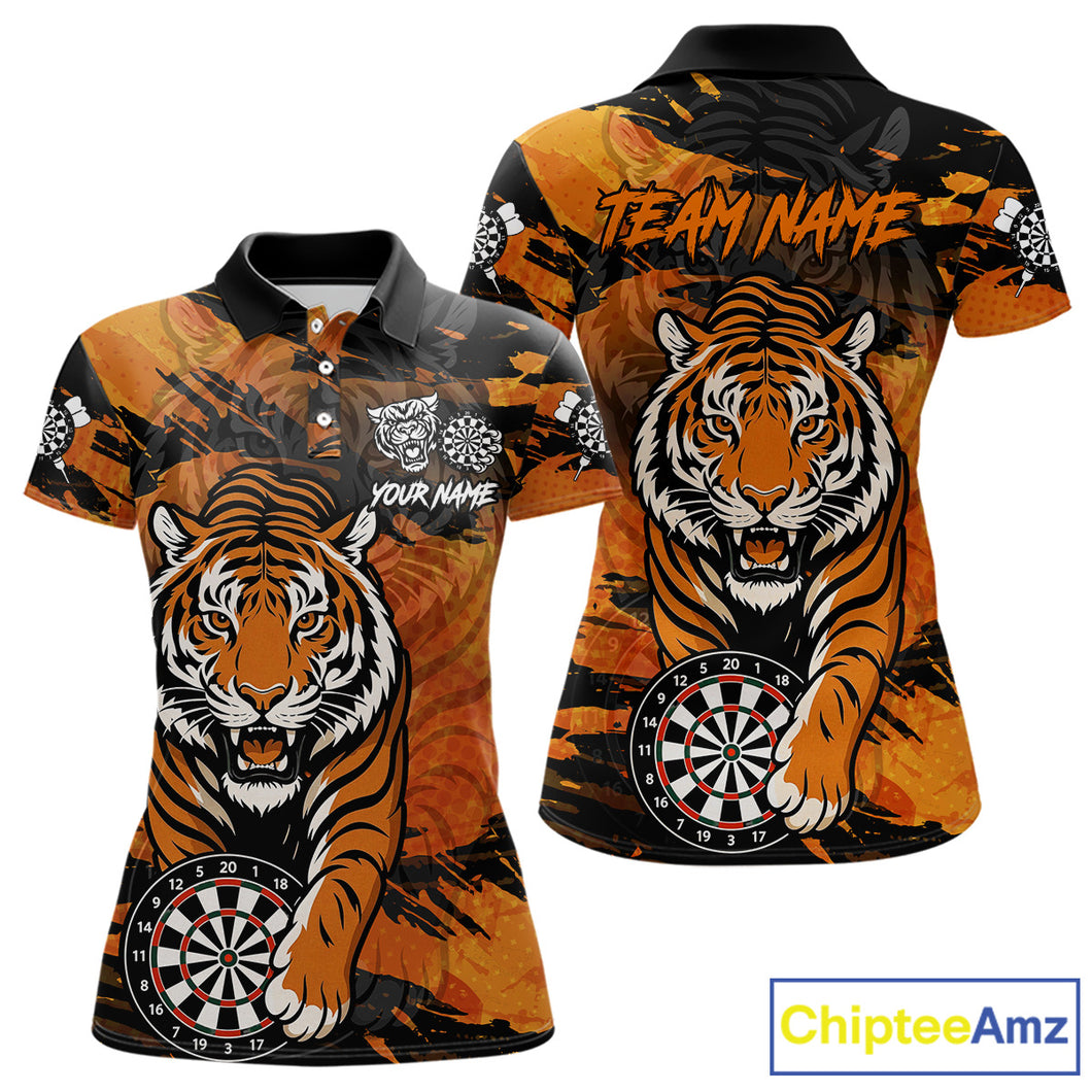 Personalized Black And Orange Tiger Darts Shirt For Women Custom Darts Jersey Team Polo & 1/4 Zip TDM4275