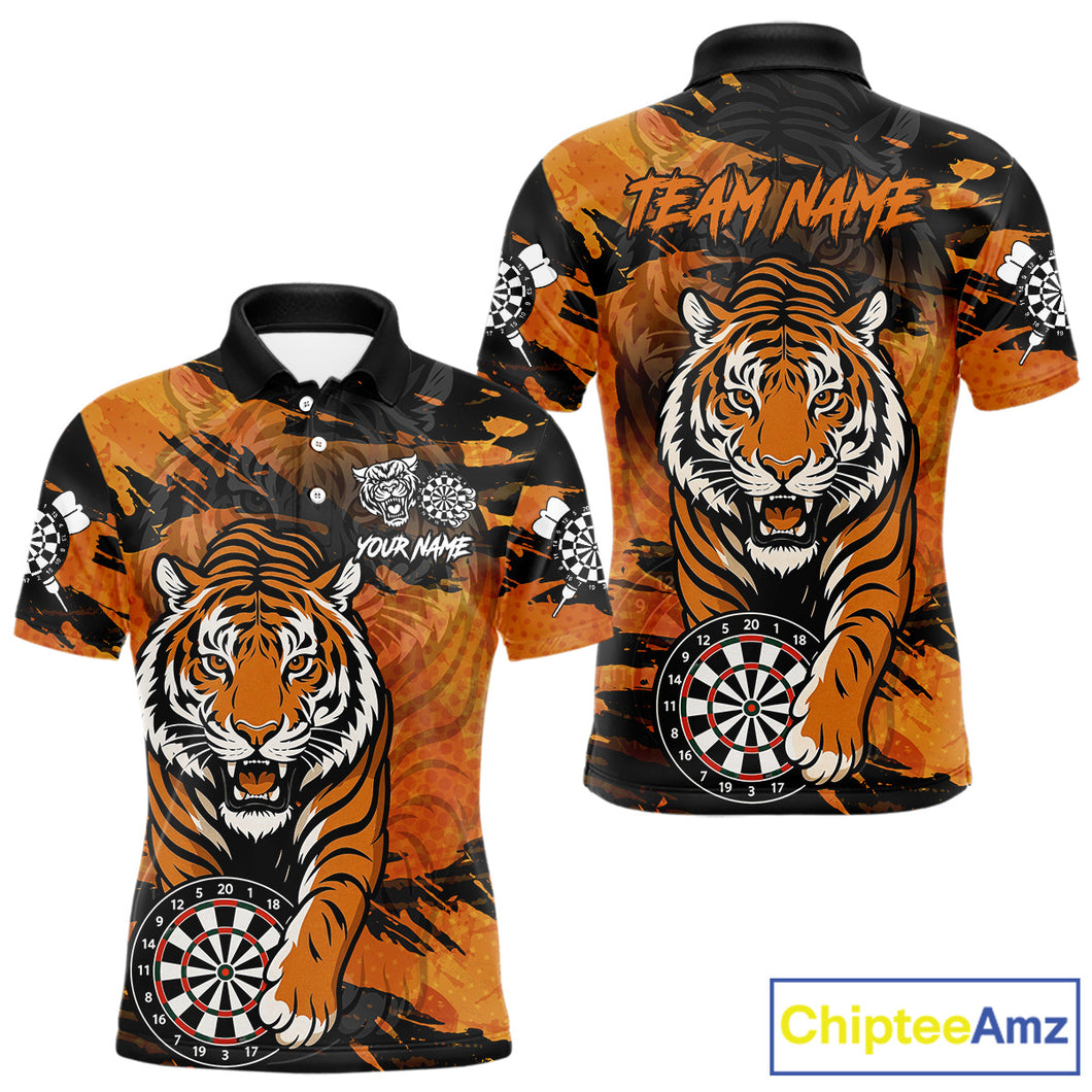 Personalized Black And Orange Tiger Darts Shirt For Men Custom Darts Jersey Team Polo & 1/4 Zip TDM4275