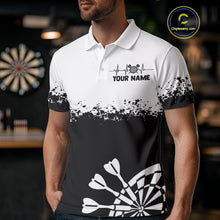 Load image into Gallery viewer, Personalized White Black Heartbeat Darts Shirt For Men Custom Grunge Darts Jersey Polo &amp; 1/4 Zip TDM4530