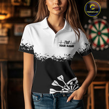 Load image into Gallery viewer, Personalized White Black Heartbeat Darts Shirt For Women Custom Grunge Darts Jersey Polo &amp; 1/4 Zip TDM4530