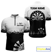 Load image into Gallery viewer, Personalized White Black Heartbeat Darts Shirt For Men Custom Grunge Darts Jersey Polo &amp; 1/4 Zip TDM4530